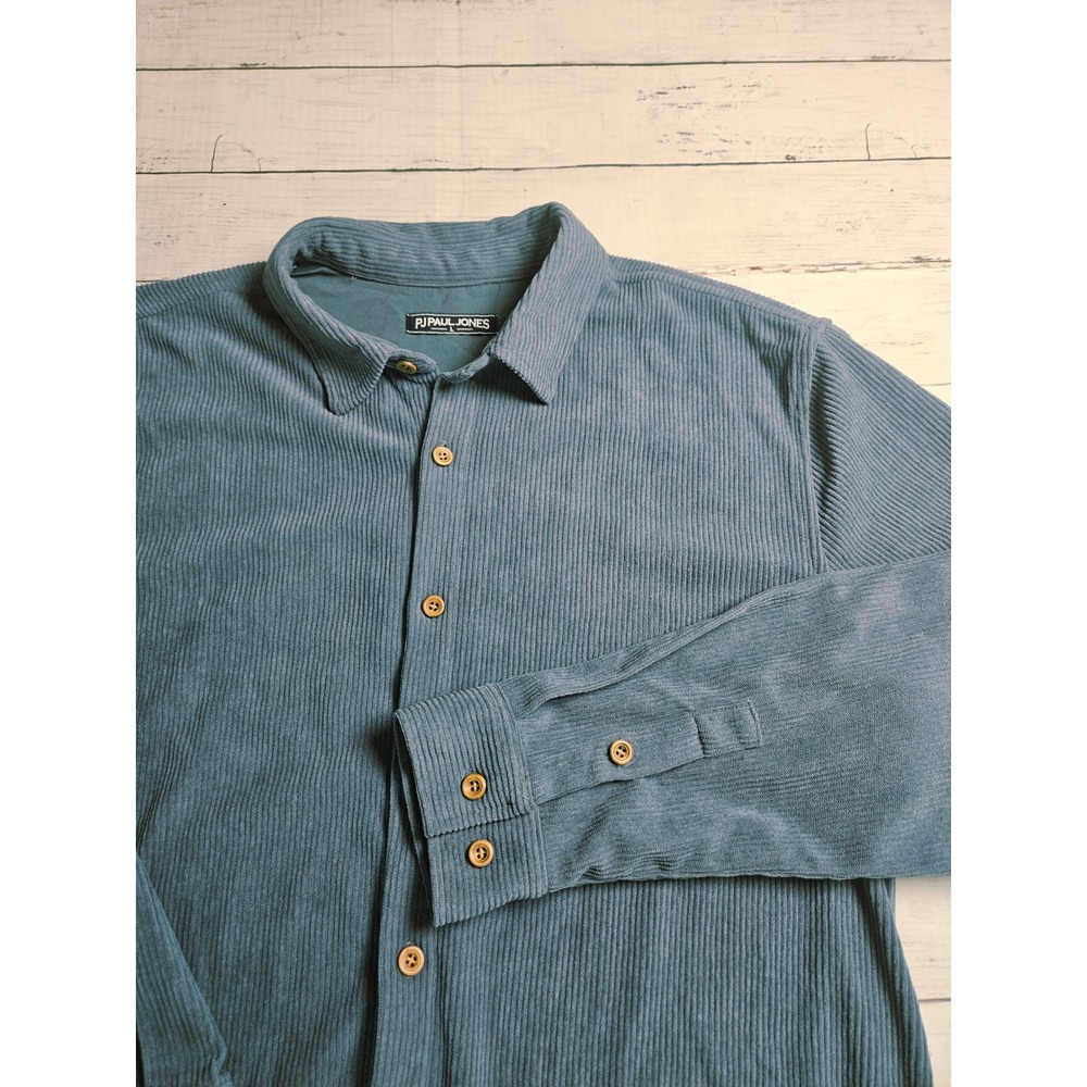 PJ Paul Jones Mens Blue Corduroy Button Down Shirt Long Sleeve Size L